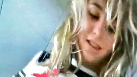 Kasia blonde solo masturbation in sexy white top, teasing smile