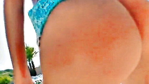 Ciara Bugatti big ass in teal bikini, poolside tease