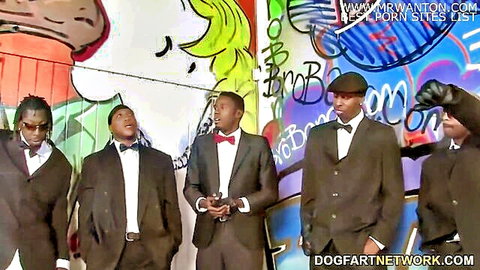 Tori Lux with suited black men in interracial gangbang setup