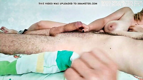 Homemade amateur couple sex: blonde wife with big tits fucked sideways by husband