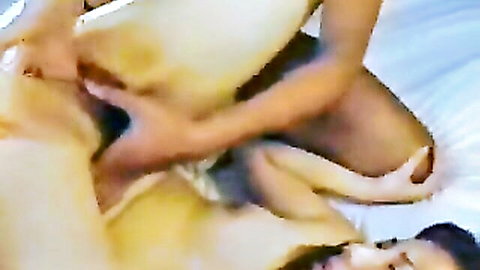East Asian babe's wet pussy stretched wide by thick black cock in doggy style fuck