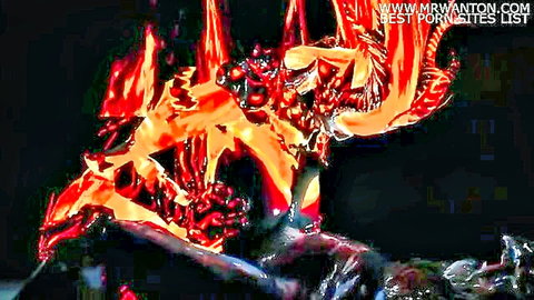 Fiery female fire elemental monster in erotic fantasy porn