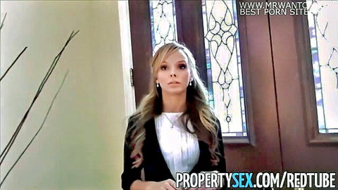 Pristine Edge as hot blonde real estate agent in blouse and blazer