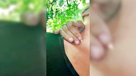Blonde mature MILF outdoors with strong hand gripping her neck passionately
