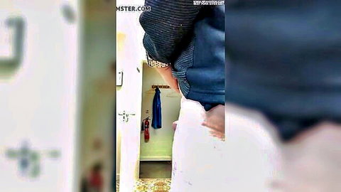 Amateur woman flashing pale ass in bathroom, pants down exposure