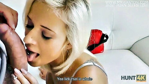 Blonde babe deepthroats massive black cock in intense POV blowjob
