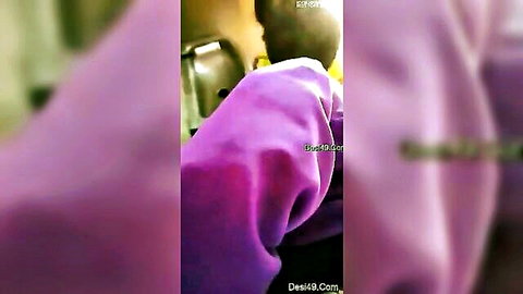 Blurry Desi Indian woman in tight purple top teasing on train