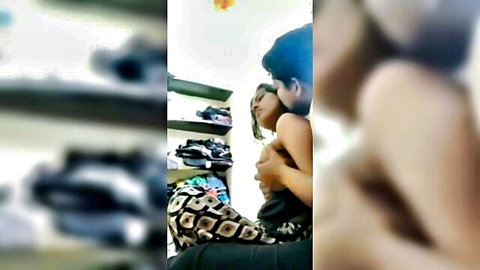 Desi cheating couple in intimate bedroom embrace, passionate hug