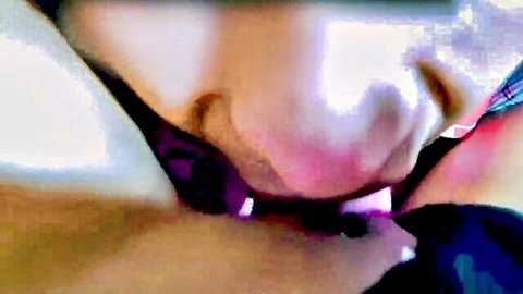 Latina woman tongue licking wet pink pussy in closeup cunnilingus action