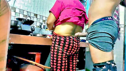 Desi maid fucked doggy style in kitchen while cooking