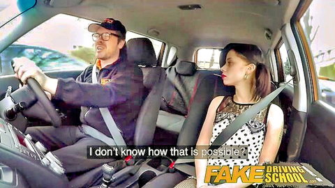 Petite Asian student shocked in car during intense driving lesson with British instructor