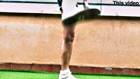 Blonde mem lifts leg in white sneakers as Desi boy fiercely fucks her pink pussy