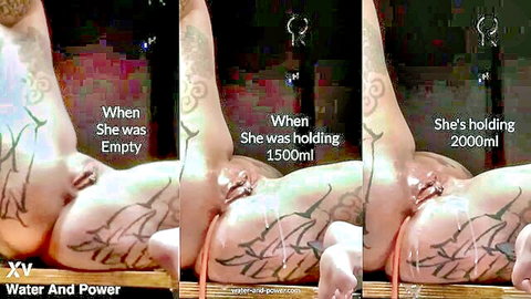Tattooed Lauren's extreme enema inflation from empty to 2000ml solo