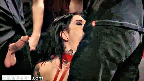 Joanna Angel tattooed alt girl in rough gangbang oral scene