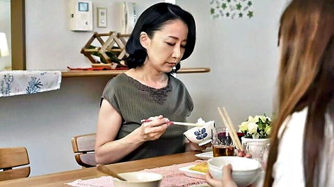 Reiko Seo as beautiful Japanese MILF mother-in-law dining elegantly