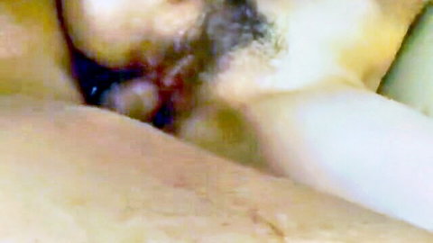 Close-up of Japanese woman's hairy wet pussy creampied with thick cock cum dripping out