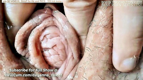 Chubby MILF spreads wet hairy pussy and gaping pink asshole wide open with fingers in amateur webcam closeup