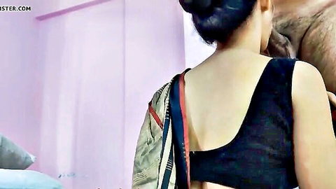 Desi woman in saree bent over for man from behind