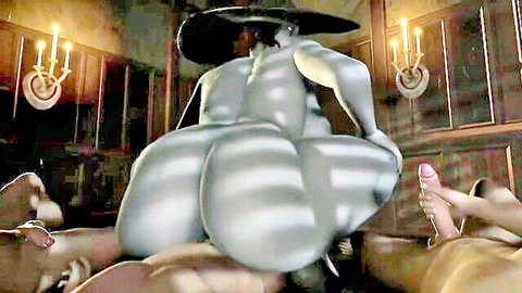 Huge shiny gray 3D hentai witch ass cheeks worshipped from behind in candlelit library