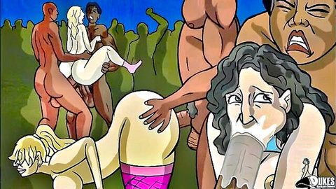 Hentai orgy with muscular black men fucking big ass blondes, deepthroat cumshot and creampie