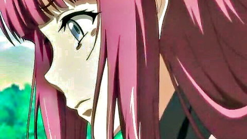 Pink-haired anime hentai girl with big expressive eyes glancing sideways seductively