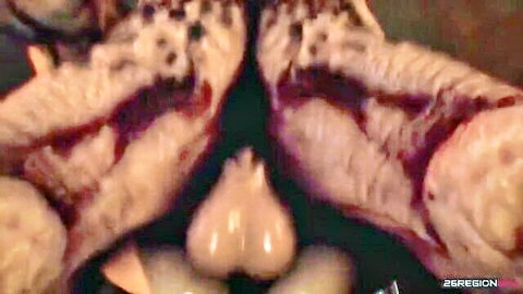 Close-up of kinky 3D hentai pussy and balls in cartoon fantasy porn