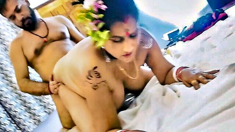 Desi woman in bridal jewelry enjoys hardcore doggy style sex with lover