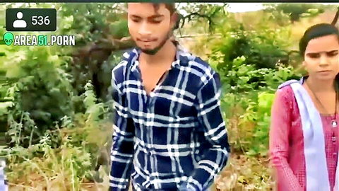 Naughty Indian couple in jungle, caught mid-moment outdoors