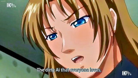 Blonde anime hentai girl with blue eyes and surprised expression