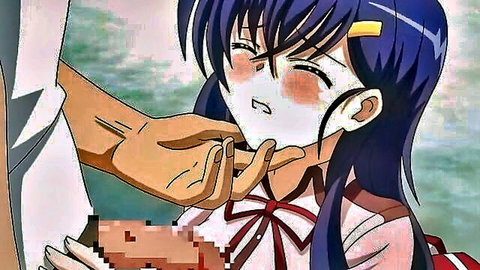 Hentai schoolgirl in uniform forced into oral by man's hand