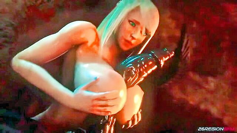 Samus Aran hentai babe with massive tits posing nude on alien planet