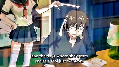 Anime schoolgirl in sailor uniform teases boy with pointer in Kakushi Dere hentai episode