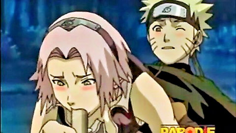 Sakura Haruno anal double penetration with Naruto in hentai parody, pink hair cosplay