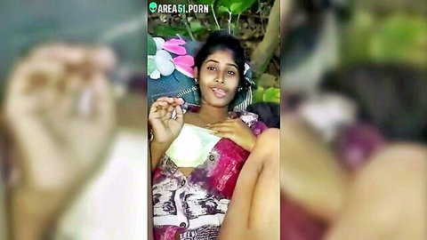 Indian college girl with slutty expression in revealing saree during intimate scene
