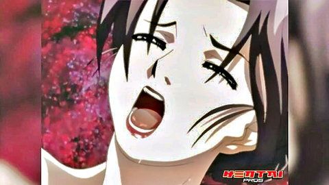 Anime stepmom with purple hair in ecstatic ahegao during taboo sex