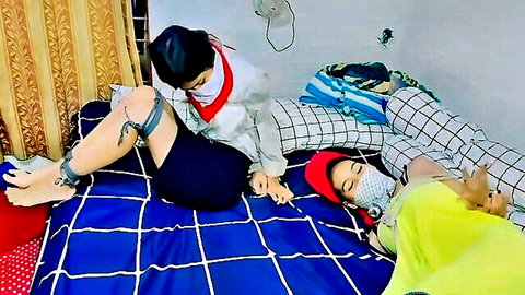 Bound Asian women in Indonesian BDSM bondage scene