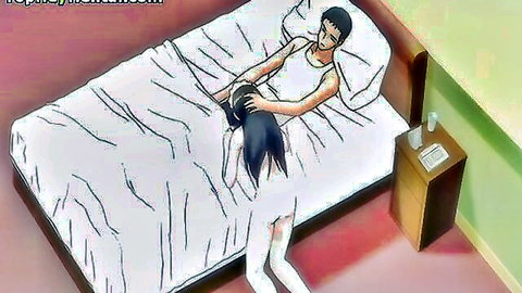 Hentai teen maid in doggy style sex with man on bed