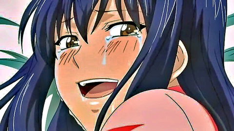 Teary-eyed anime girl with flushed face in hentai ecstasy