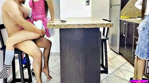Latina niece fucked by uncle in front of mom in explicit kitchen threesome