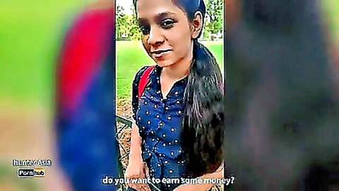 Indian college girl with big tits approached for money sex in park
