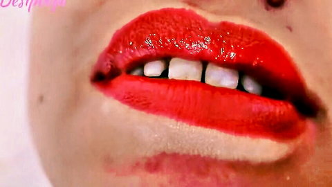 Close-up seductive red lips with glossy lipstick in Hindi porn thumbnail