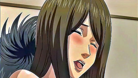 Blushing anime wife with long brown hair in ecstasy, Wicked Hentai