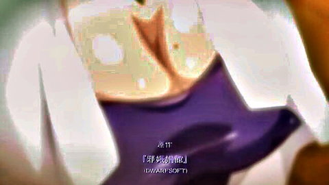 Busty hentai girl exposing massive tits with pink nipples in open white top and purple shorts