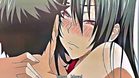 Anime hentai couple in intimate blushing embrace, succubus style