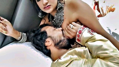Desi bride's topless first night passion with bearded husband