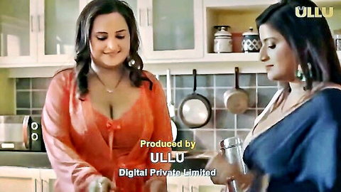 Busty Indian women in revealing saree and blouse showing cleavage in Ullu web series