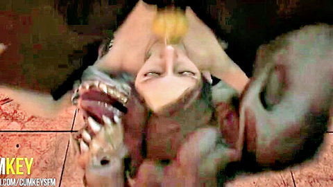 Hentai girl in white dress gangbanged by monsters, tentacles in mouth and body penetration