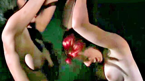 Nude redhead MILF in BDSM suspension with brunette, erotic teaser