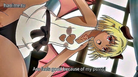 Busty blonde elf hentai girl exposes big tits and pussy in open white dress