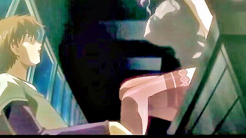 Chesty blonde hentai schoolgirl rides huge dick in car